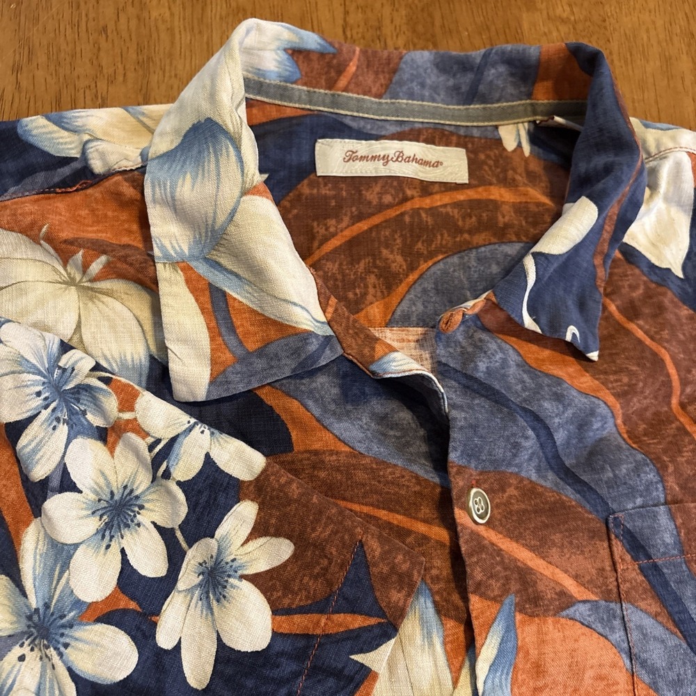 Tommy Bahamas Silk Floral‎ Collared Button Down Shirt Men's XL Multicolored Red